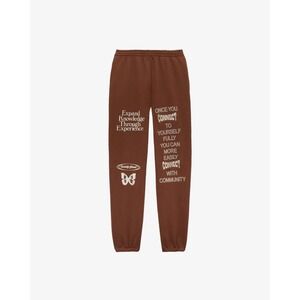 086 Lonely Ghost Sweatpants with Inspirational Text (2X, Brown, EUC)